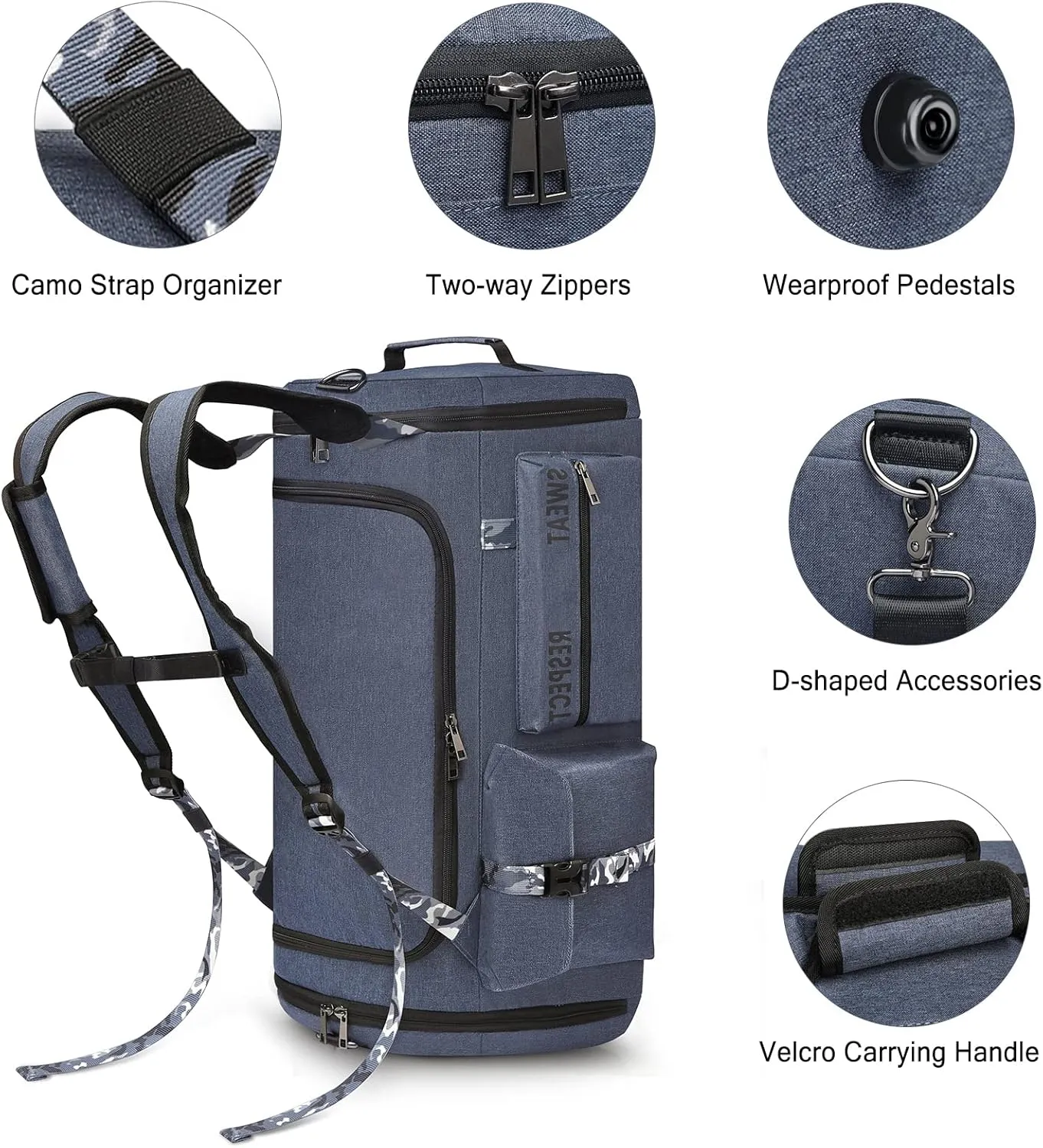 Gym Bags for Men Gym Duffle Bag Backpack 3-Way Sports Duffel Bags for Men with Shoe Compartment & Wet Pocket, Fitness Workout Training Bag, Blue