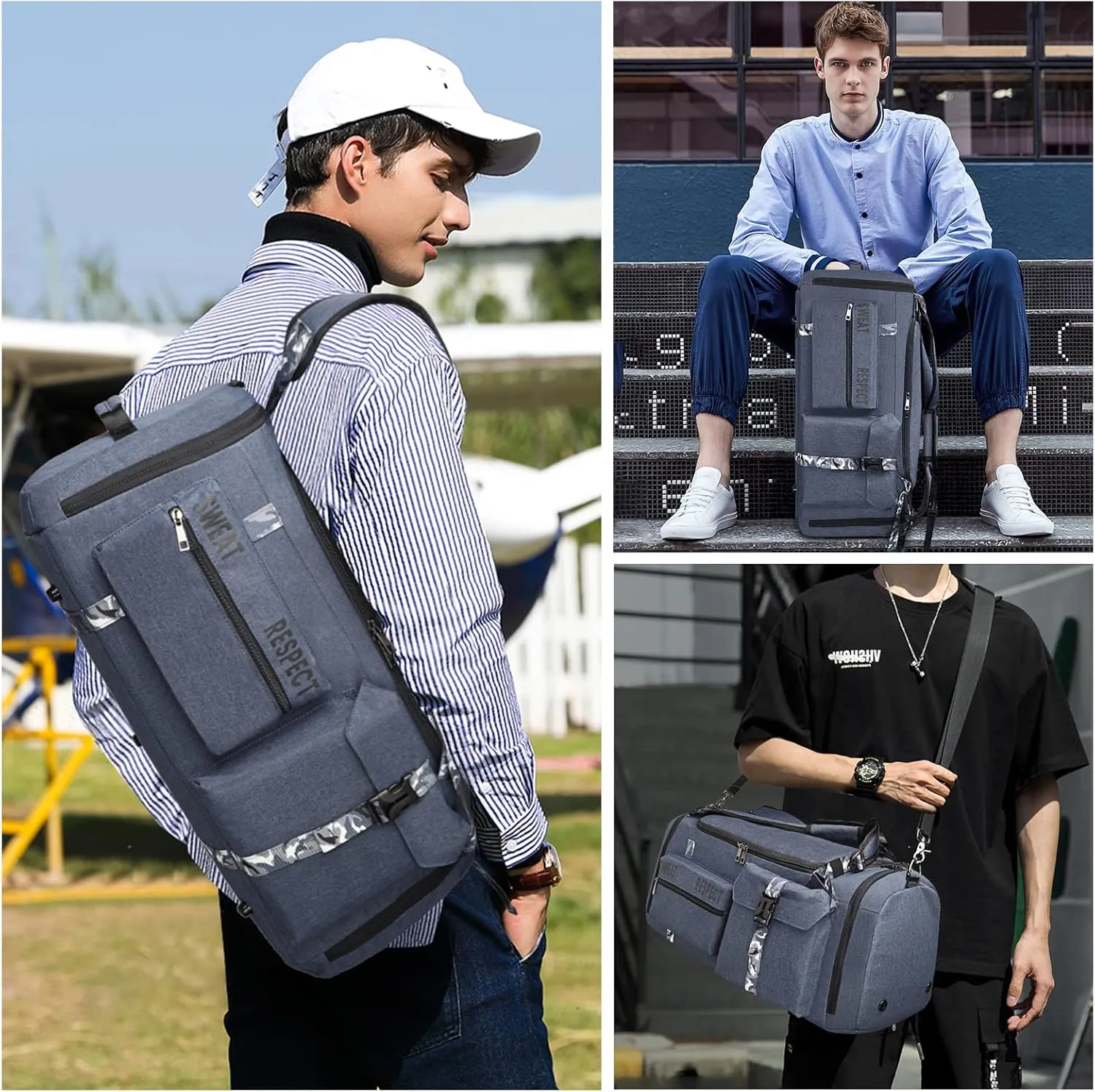Gym Bags for Men Gym Duffle Bag Backpack 3-Way Sports Duffel Bags for Men with Shoe Compartment & Wet Pocket, Fitness Workout Training Bag, Blue