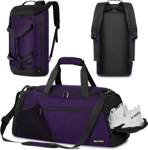 Gym Bags for Men Women 45L Large Gym Backpack Multiple Pockets Sport Duffle Bags with Shoe & Wet Compartment for Workout Travel Weekend Overnight Purple