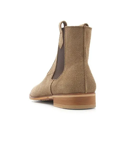 Handmade Beige Suede Chelsea Boots for Men