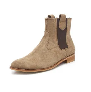 Handmade Beige Suede Chelsea Boots for Men