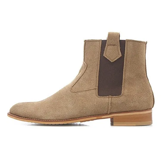 Handmade Beige Suede Chelsea Boots for Men