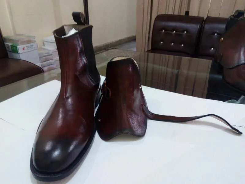 Handmade Black Leather Biker Chelsea Boots for Men