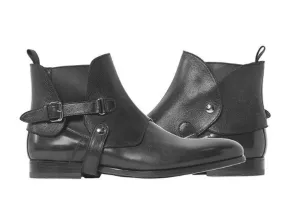 Handmade Black Leather Biker Chelsea Boots for Men