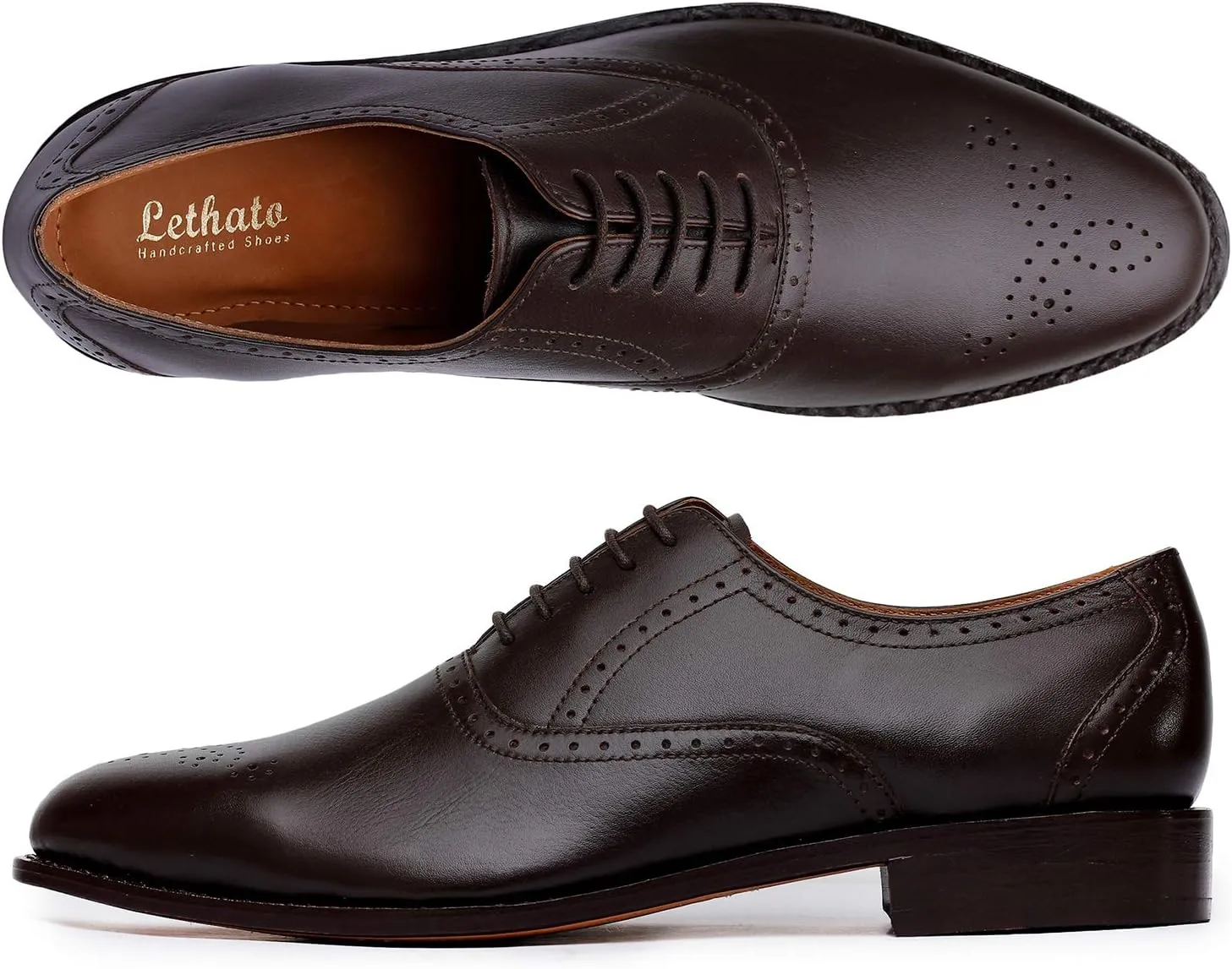 Handmade Brogue Oxford Goodyear Welted Genuine Leather Lace up Dress Shoes