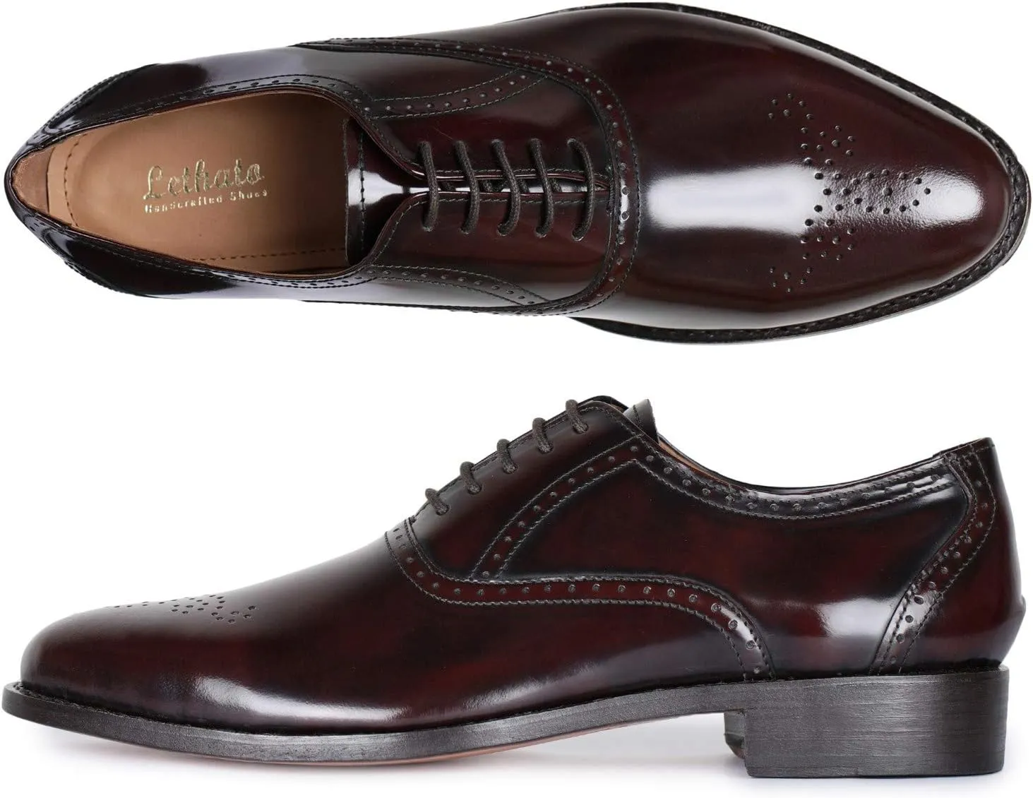 Handmade Brogue Oxford Goodyear Welted Genuine Leather Lace up Dress Shoes