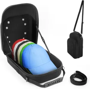 Hat Travel Case for Baseball Caps, Upgraded Hat Case with Carrying Handle, Shoulder Strap and Luggage Strap, Hat Organizer for 6 Baseball Caps, Hat Travel Case Ideal for Travel and Home (Minimalist)