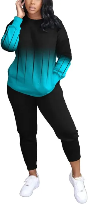 HBQ Two Piece Outfits For Women Casual Long Sleeve Sweatsuits Jogger Tracksuits Lounge Sets With Pockets