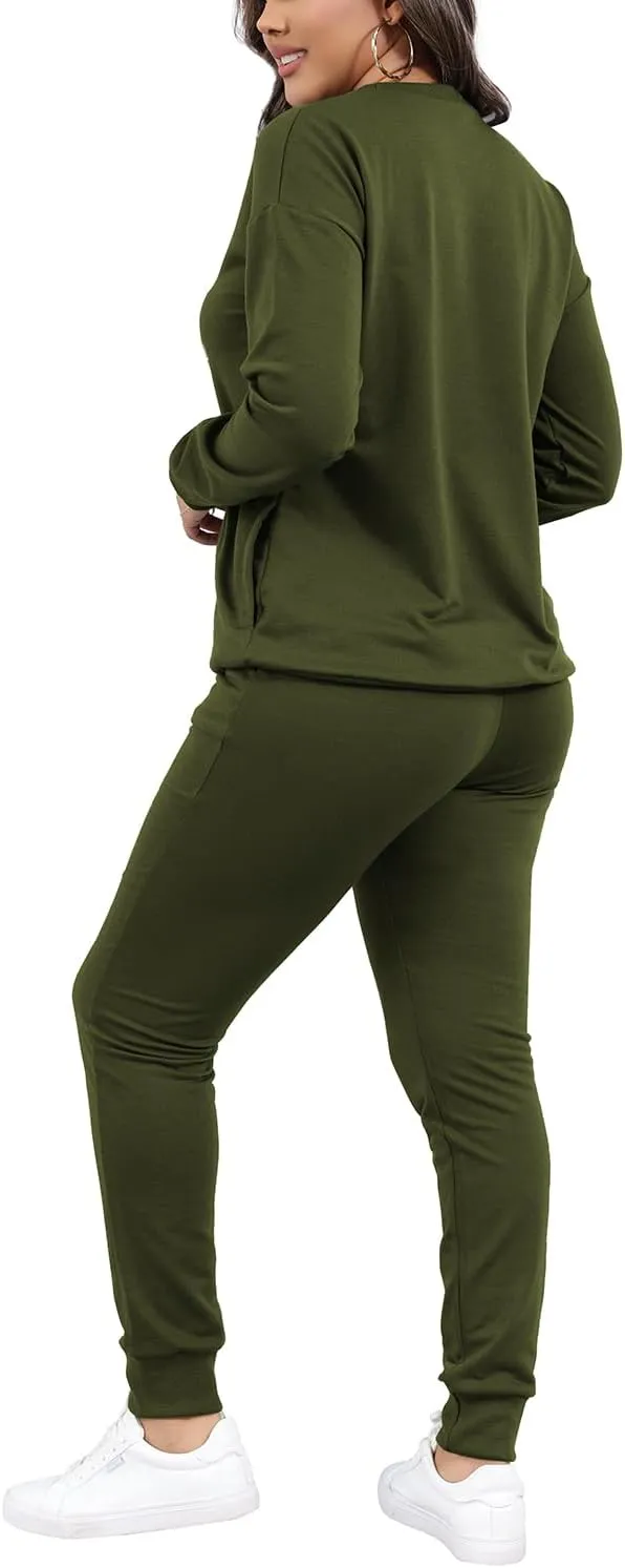HBQ Two Piece Outfits For Women Casual Long Sleeve Sweatsuits Jogger Tracksuits Lounge Sets With Pockets