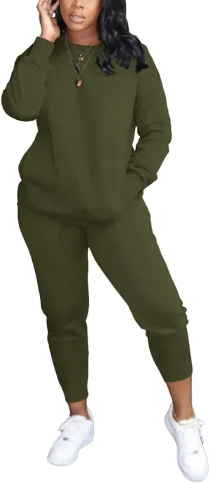 HBQ Two Piece Outfits For Women Casual Long Sleeve Sweatsuits Jogger Tracksuits Lounge Sets With Pockets