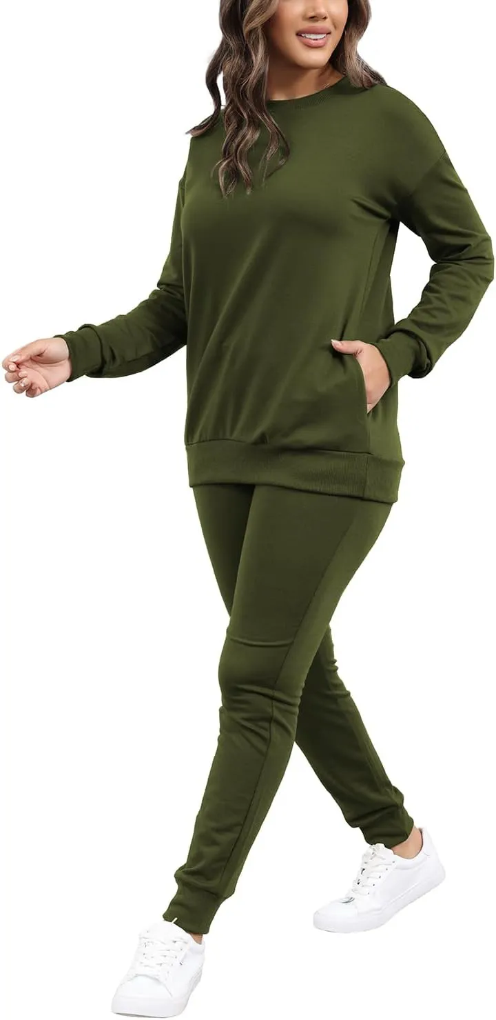 HBQ Two Piece Outfits For Women Casual Long Sleeve Sweatsuits Jogger Tracksuits Lounge Sets With Pockets
