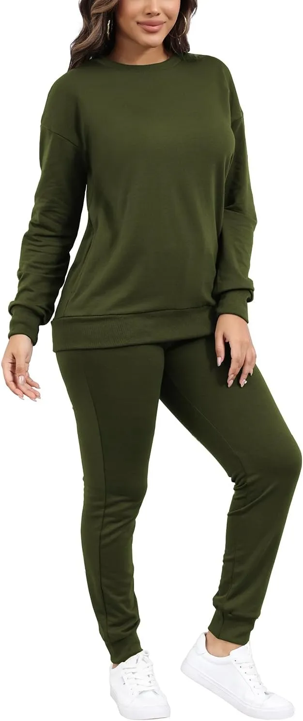 HBQ Two Piece Outfits For Women Casual Long Sleeve Sweatsuits Jogger Tracksuits Lounge Sets With Pockets