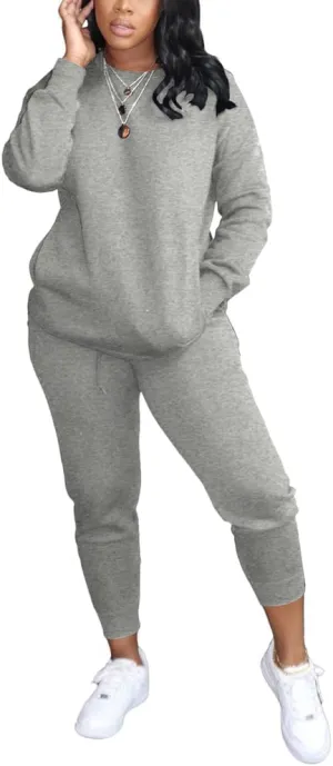HBQ Two Piece Outfits For Women Casual Long Sleeve Sweatsuits Jogger Tracksuits Lounge Sets With Pockets