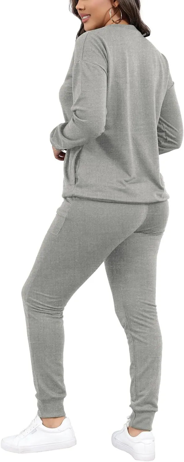 HBQ Two Piece Outfits For Women Casual Long Sleeve Sweatsuits Jogger Tracksuits Lounge Sets With Pockets
