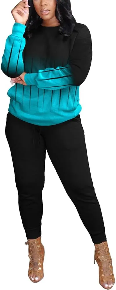 HBQ Two Piece Outfits For Women Casual Long Sleeve Sweatsuits Jogger Tracksuits Lounge Sets With Pockets
