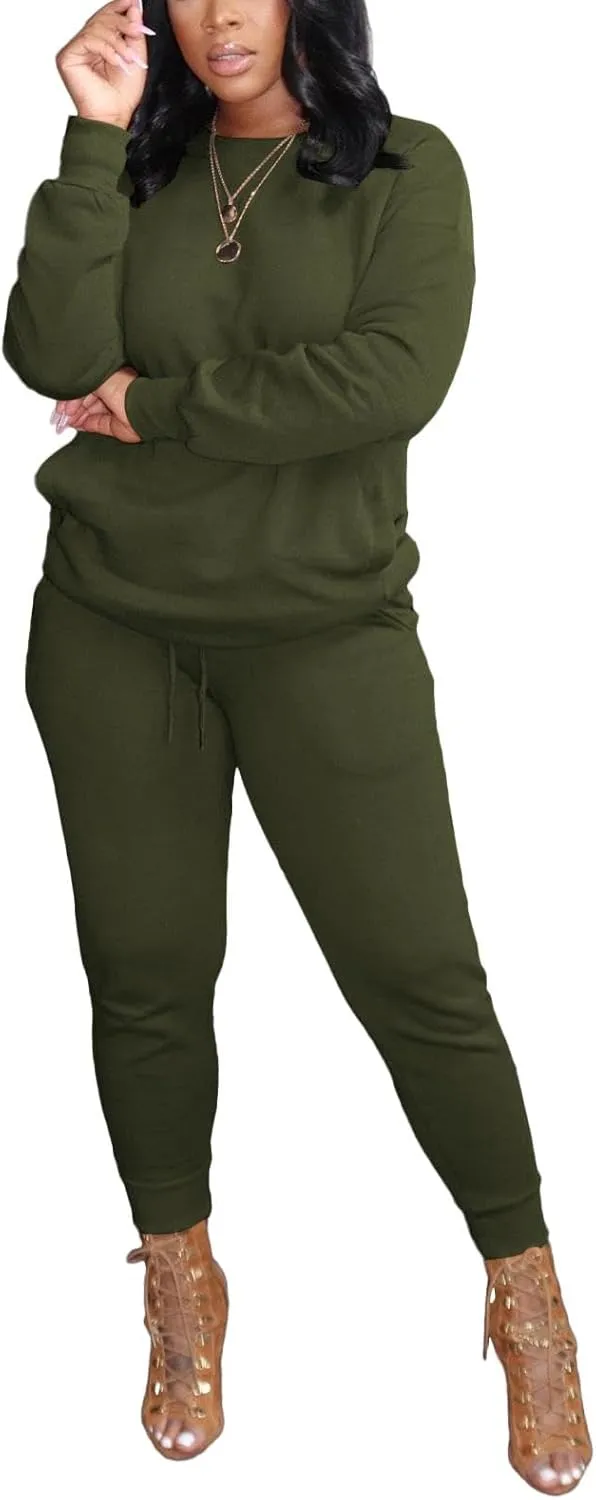 HBQ Two Piece Outfits For Women Casual Long Sleeve Sweatsuits Jogger Tracksuits Lounge Sets With Pockets