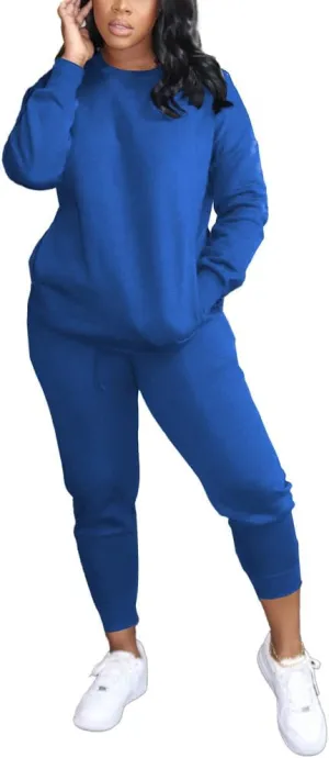 HBQ Two Piece Outfits For Women Casual Long Sleeve Sweatsuits Jogger Tracksuits Lounge Sets With Pockets
