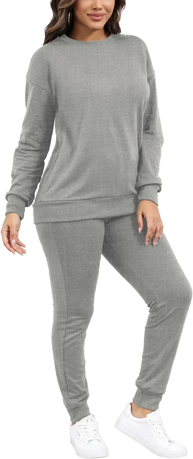 HBQ Two Piece Outfits For Women Casual Long Sleeve Sweatsuits Jogger Tracksuits Lounge Sets With Pockets