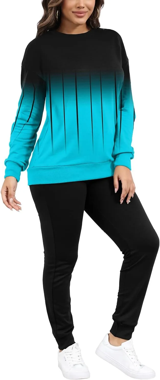 HBQ Two Piece Outfits For Women Casual Long Sleeve Sweatsuits Jogger Tracksuits Lounge Sets With Pockets