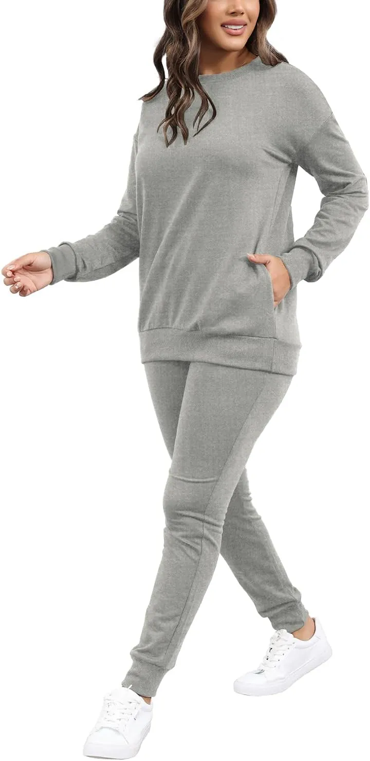 HBQ Two Piece Outfits For Women Casual Long Sleeve Sweatsuits Jogger Tracksuits Lounge Sets With Pockets
