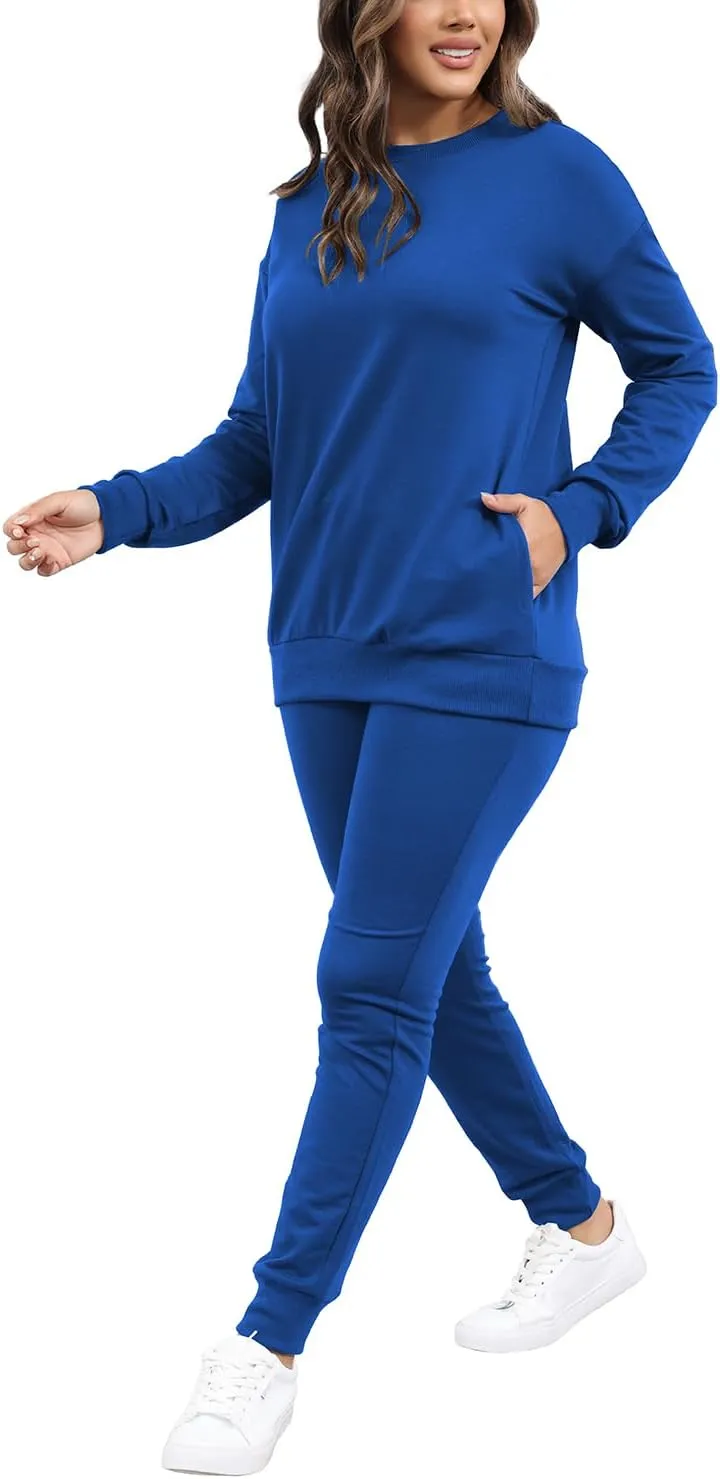 HBQ Two Piece Outfits For Women Casual Long Sleeve Sweatsuits Jogger Tracksuits Lounge Sets With Pockets
