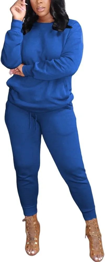 HBQ Two Piece Outfits For Women Casual Long Sleeve Sweatsuits Jogger Tracksuits Lounge Sets With Pockets