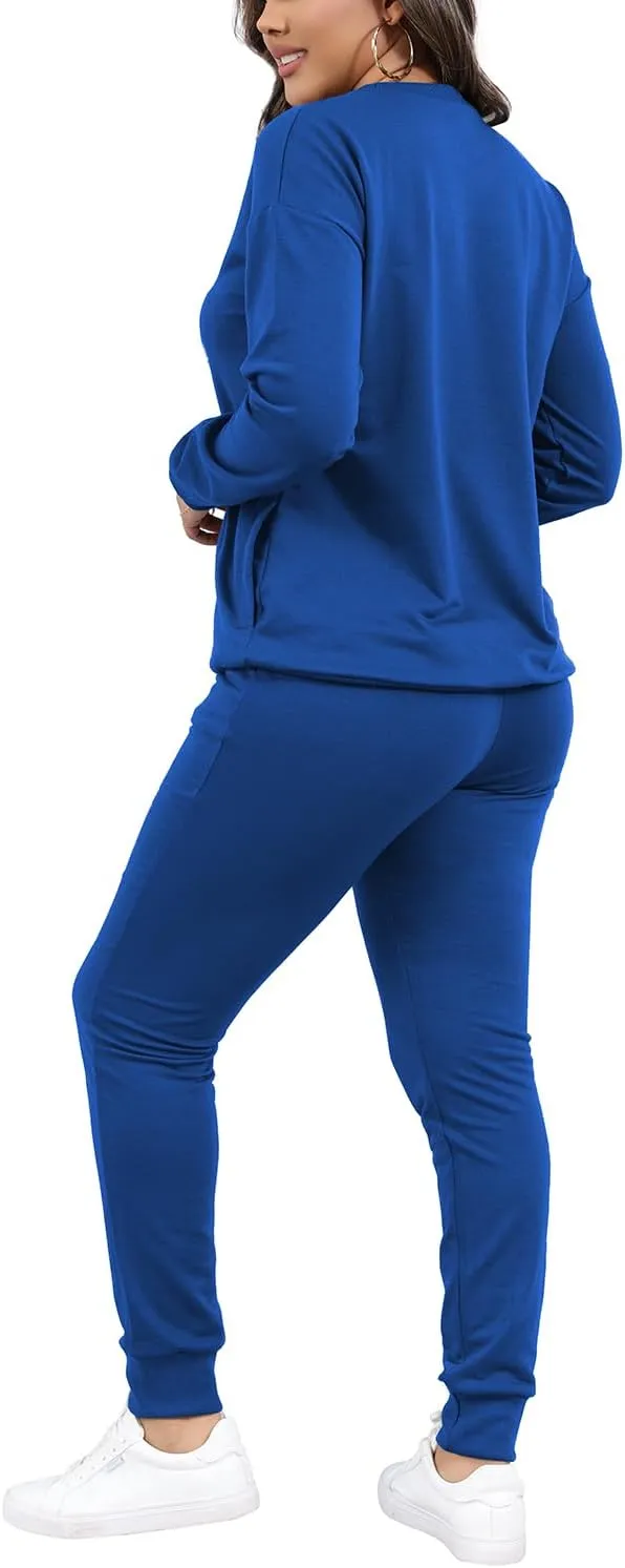HBQ Two Piece Outfits For Women Casual Long Sleeve Sweatsuits Jogger Tracksuits Lounge Sets With Pockets