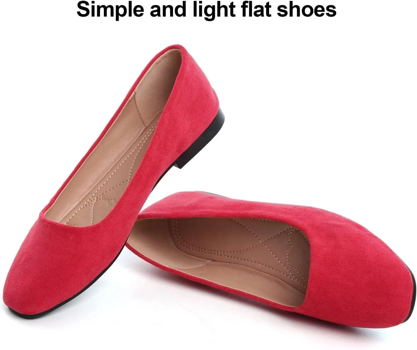 Hee grand Classic Solid Square Toe Ballet Flats for Women Comfort Casual Flats Lightweight Slip on Loafers Suede Dress Shoes