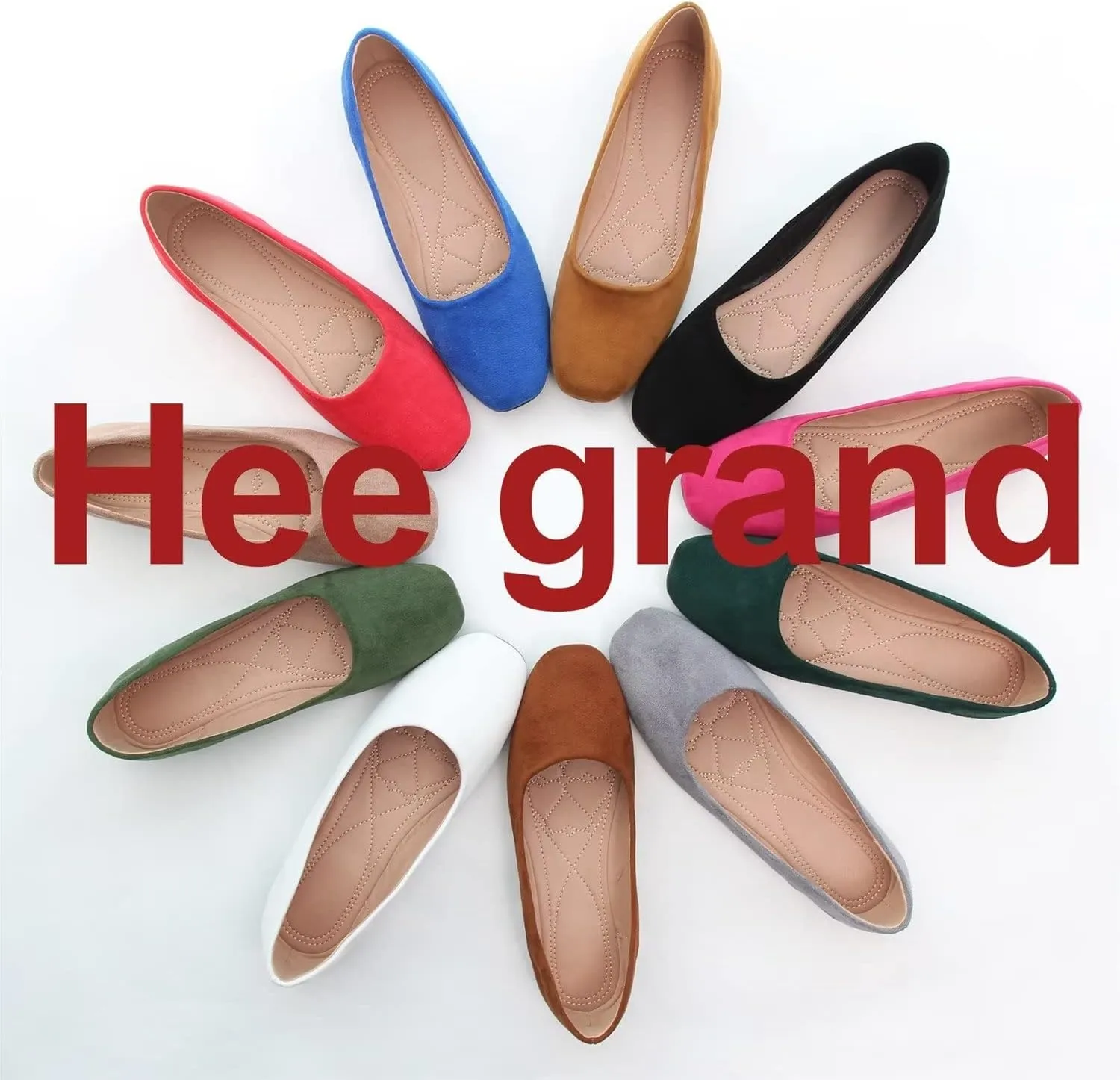 Hee grand Classic Solid Square Toe Ballet Flats for Women Comfort Casual Flats Lightweight Slip on Loafers Suede Dress Shoes