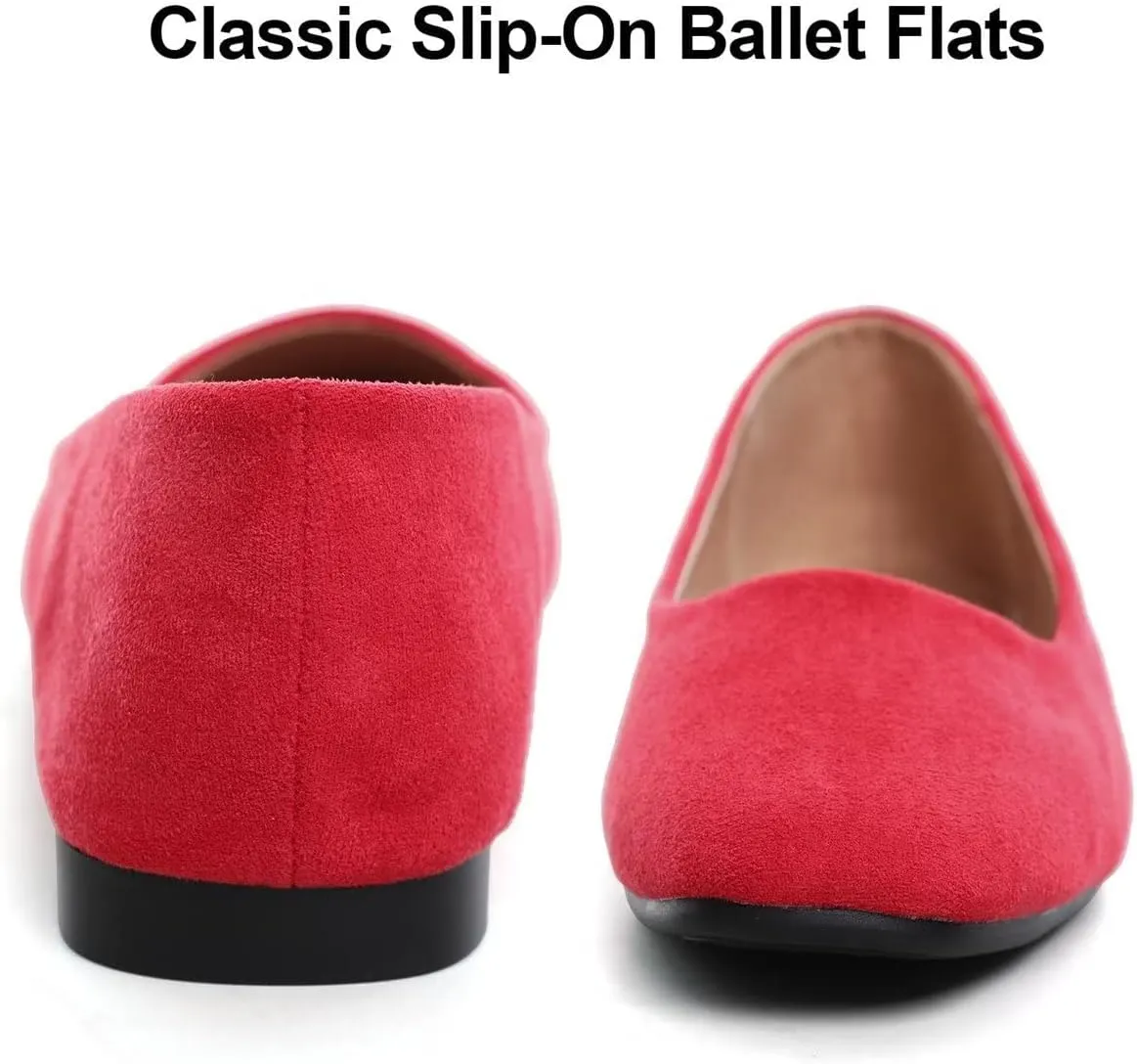 Hee grand Classic Solid Square Toe Ballet Flats for Women Comfort Casual Flats Lightweight Slip on Loafers Suede Dress Shoes