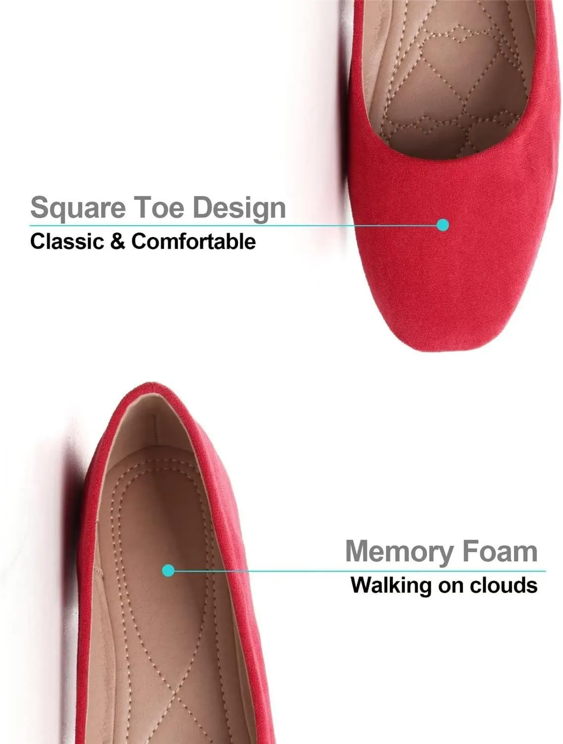 Hee grand Classic Solid Square Toe Ballet Flats for Women Comfort Casual Flats Lightweight Slip on Loafers Suede Dress Shoes