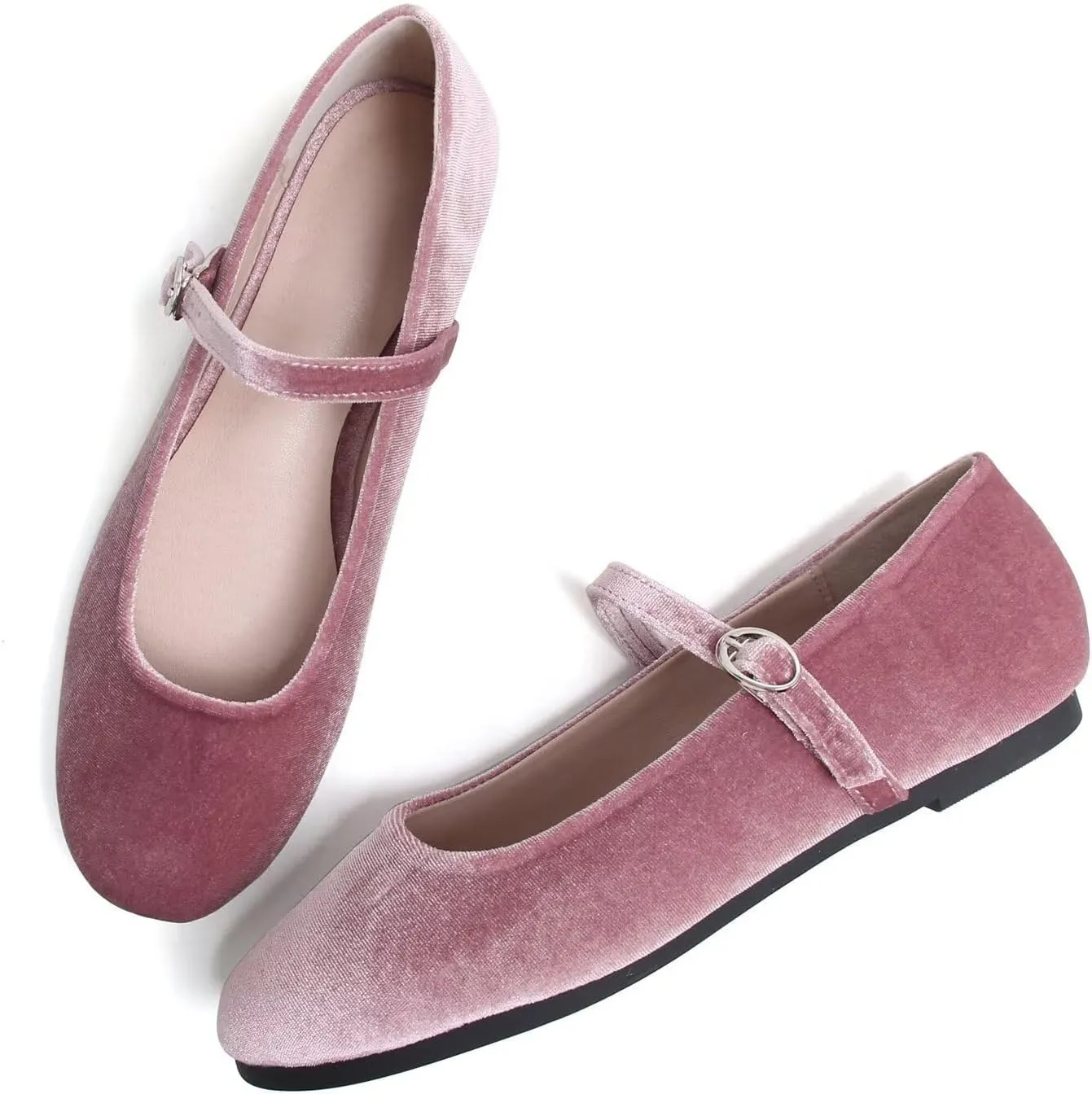 Hee grand Retro Velvet Mary Janes Shoes for Women Comfort Round Toe Ankle Strap Ballet Flats Soft Dancing Shoes