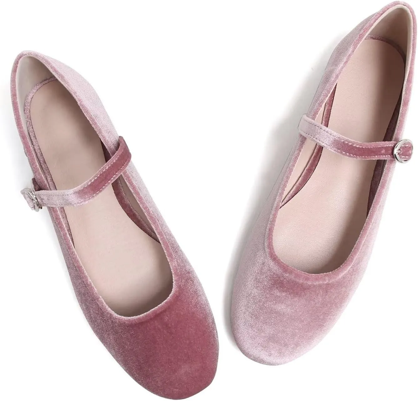 Hee grand Retro Velvet Mary Janes Shoes for Women Comfort Round Toe Ankle Strap Ballet Flats Soft Dancing Shoes