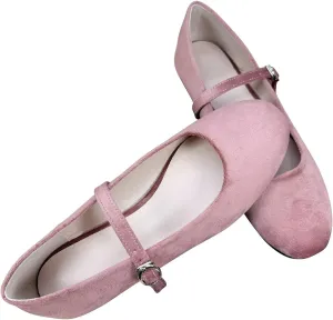 Hee grand Retro Velvet Mary Janes Shoes for Women Comfort Round Toe Ankle Strap Ballet Flats Soft Dancing Shoes