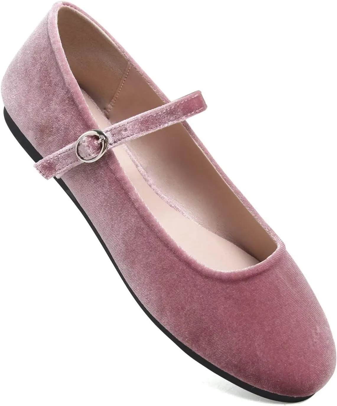 Hee grand Retro Velvet Mary Janes Shoes for Women Comfort Round Toe Ankle Strap Ballet Flats Soft Dancing Shoes