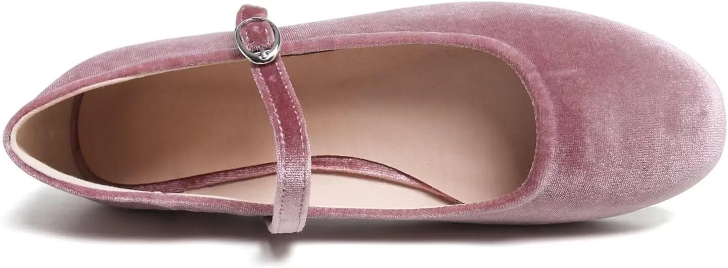 Hee grand Retro Velvet Mary Janes Shoes for Women Comfort Round Toe Ankle Strap Ballet Flats Soft Dancing Shoes