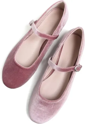Hee grand Retro Velvet Mary Janes Shoes for Women Comfort Round Toe Ankle Strap Ballet Flats Soft Dancing Shoes