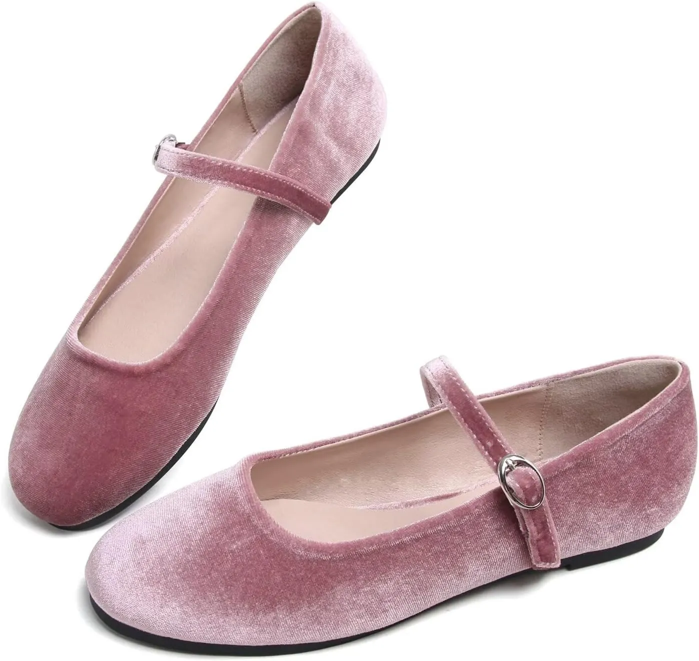 Hee grand Retro Velvet Mary Janes Shoes for Women Comfort Round Toe Ankle Strap Ballet Flats Soft Dancing Shoes