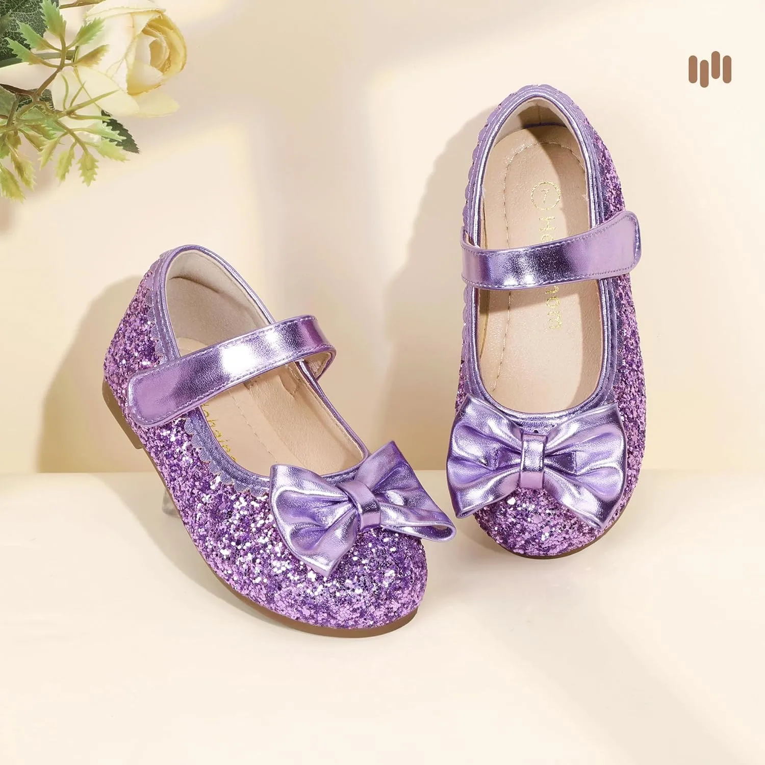 Hehainom Toddler Girls Dress Shoes Little Kids Flower Girl Sparkle Bow Ballet Flats School Wedding Party Shoes