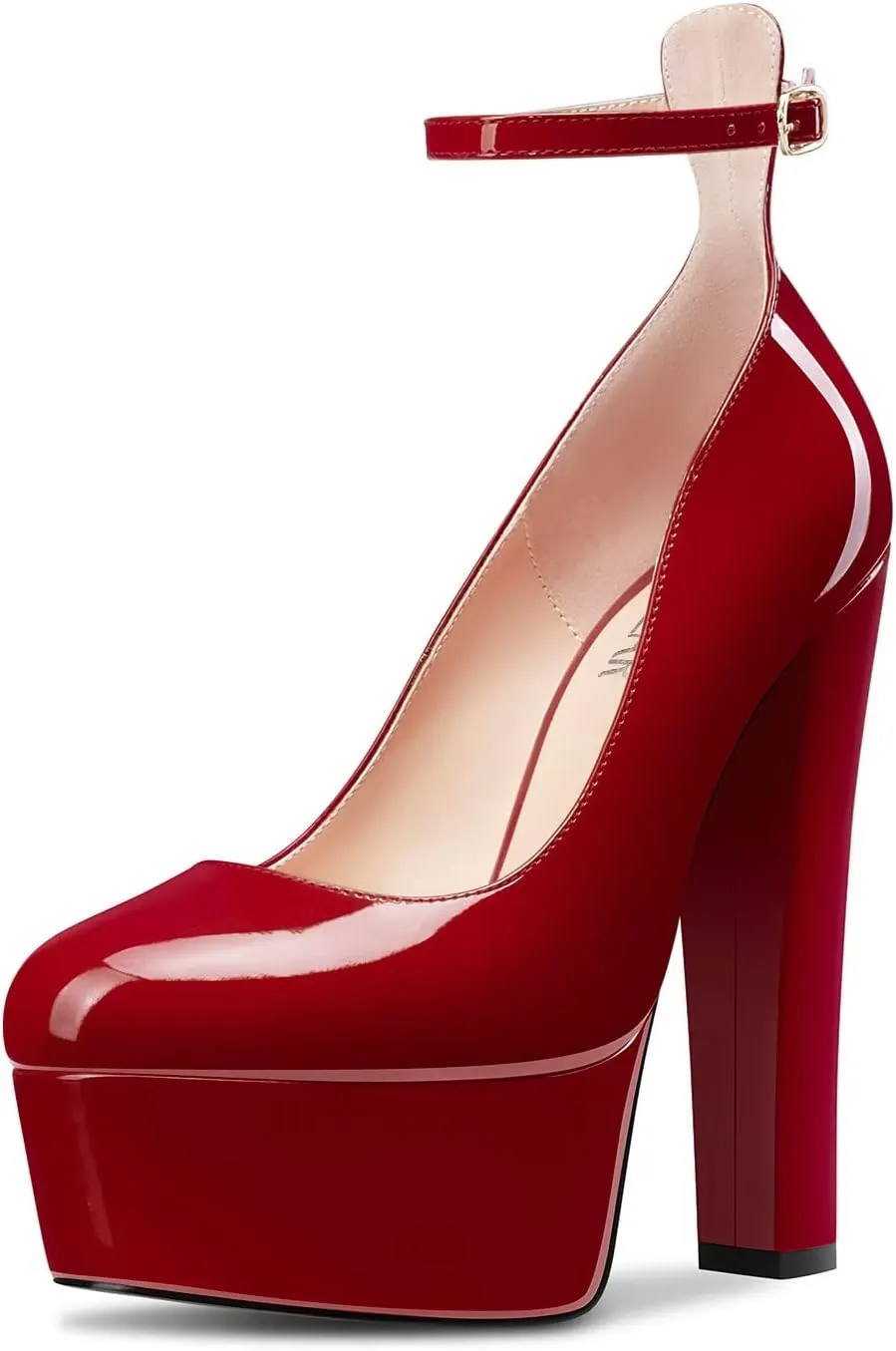 HEUIVZAR Women High Platform Chunky Block Heel Close Toe Pumps Ankle Strap Party Dress 5.9 Inches Heels