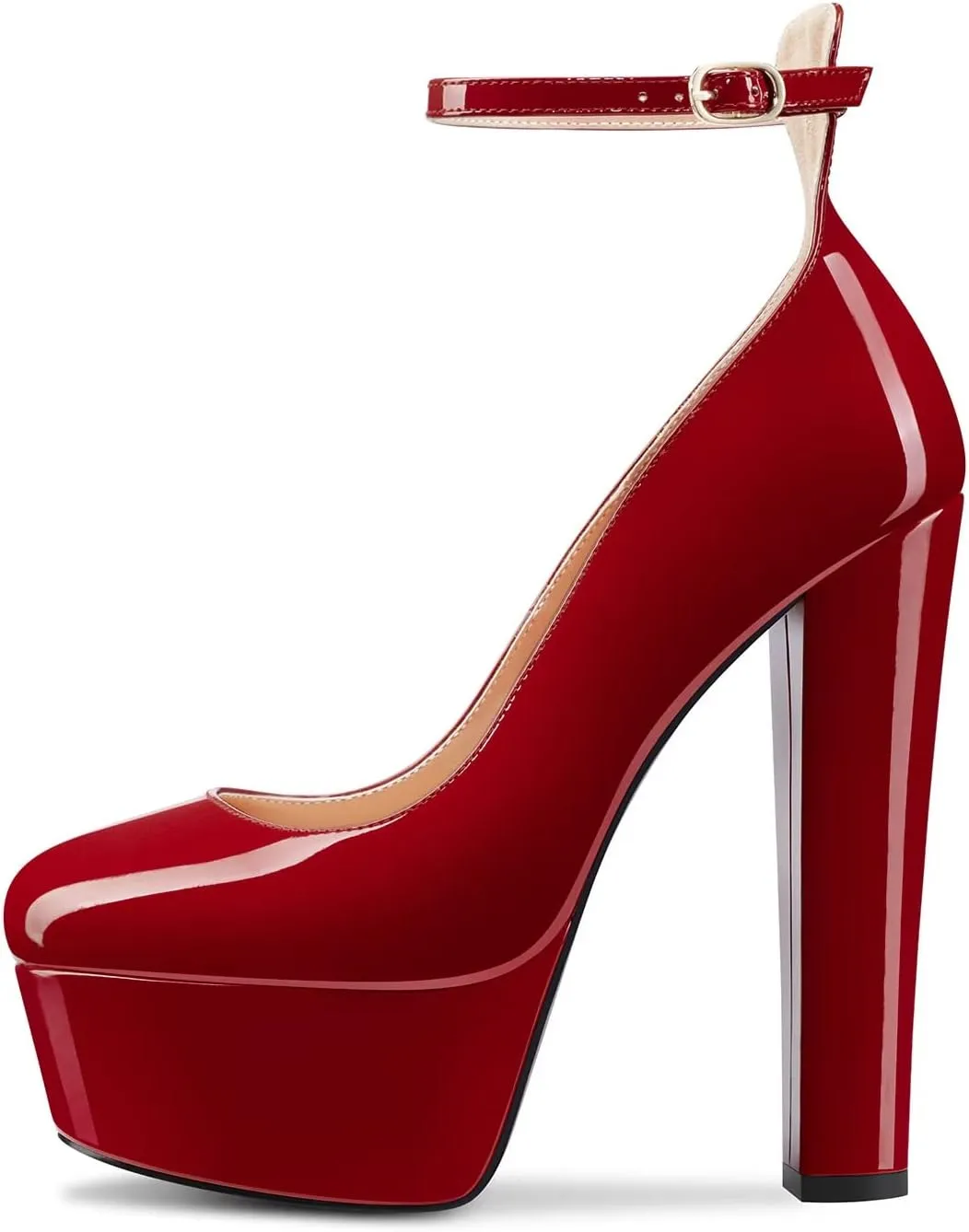 HEUIVZAR Women High Platform Chunky Block Heel Close Toe Pumps Ankle Strap Party Dress 5.9 Inches Heels