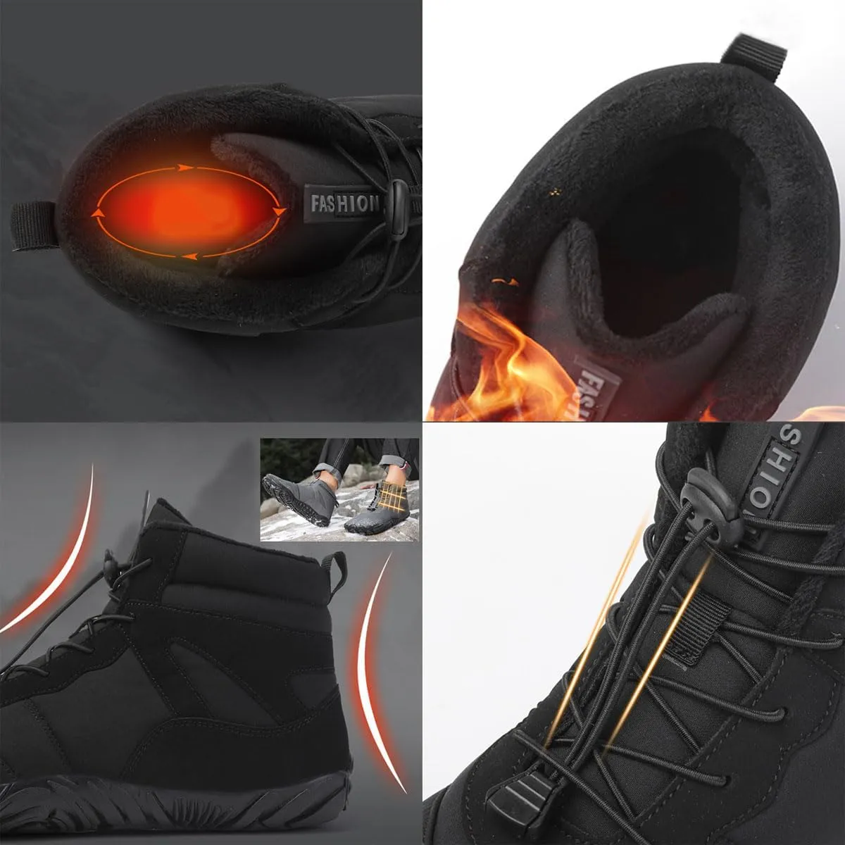 Hike Winter Footwear Barefoot Womens, Warm Waterproof Hiking Winter Barefoot Shoes Men, Anti-slip Barefoot Boots Winter