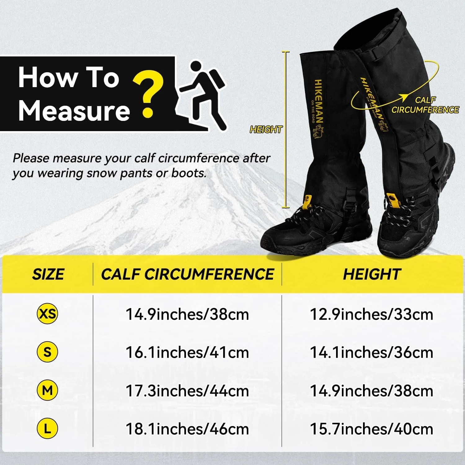 HIKEMAN Adjustable Snow Leg Gaiters - Waterproof Boot Gaiters,Lightweight Leg Guards for Hiking Walking Climbing Hunting Skiing