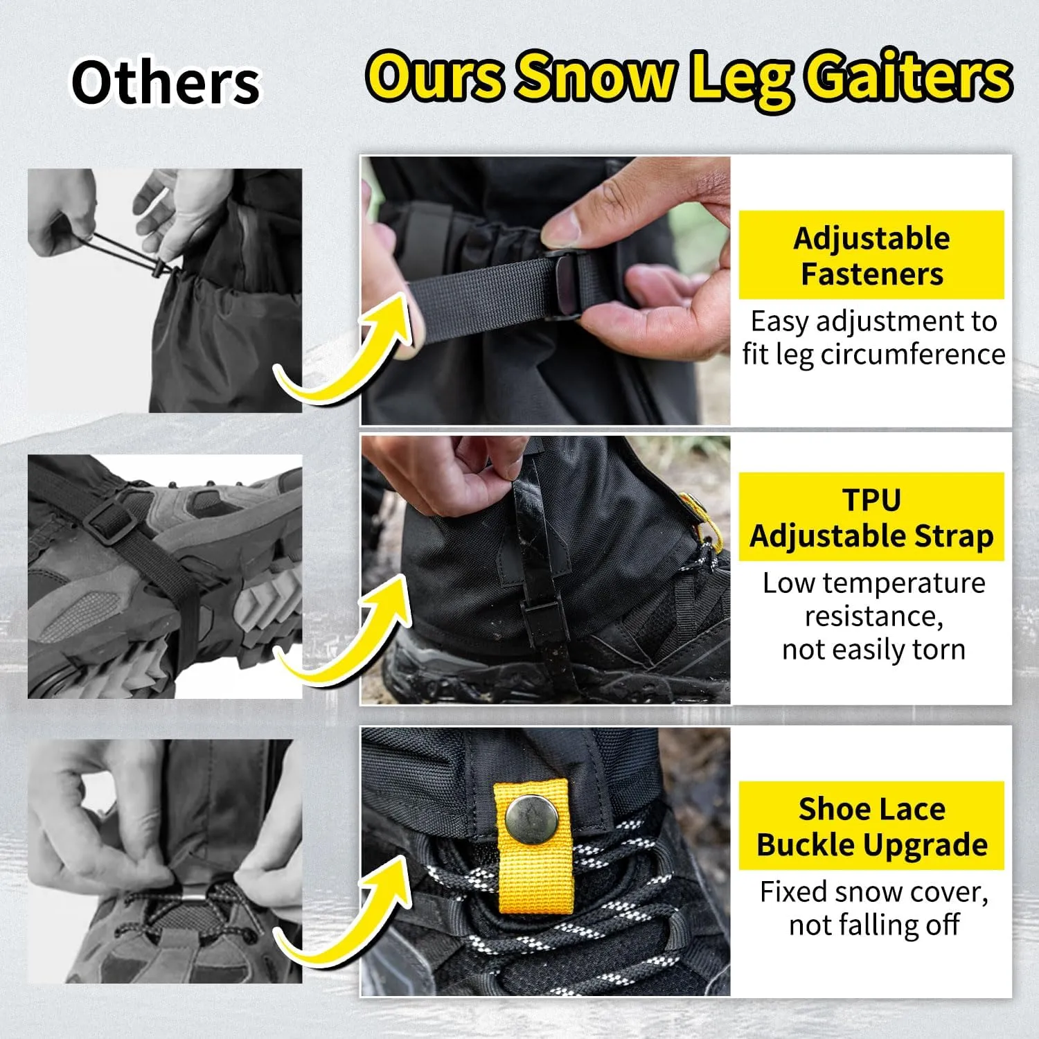 HIKEMAN Adjustable Snow Leg Gaiters - Waterproof Boot Gaiters,Lightweight Leg Guards for Hiking Walking Climbing Hunting Skiing