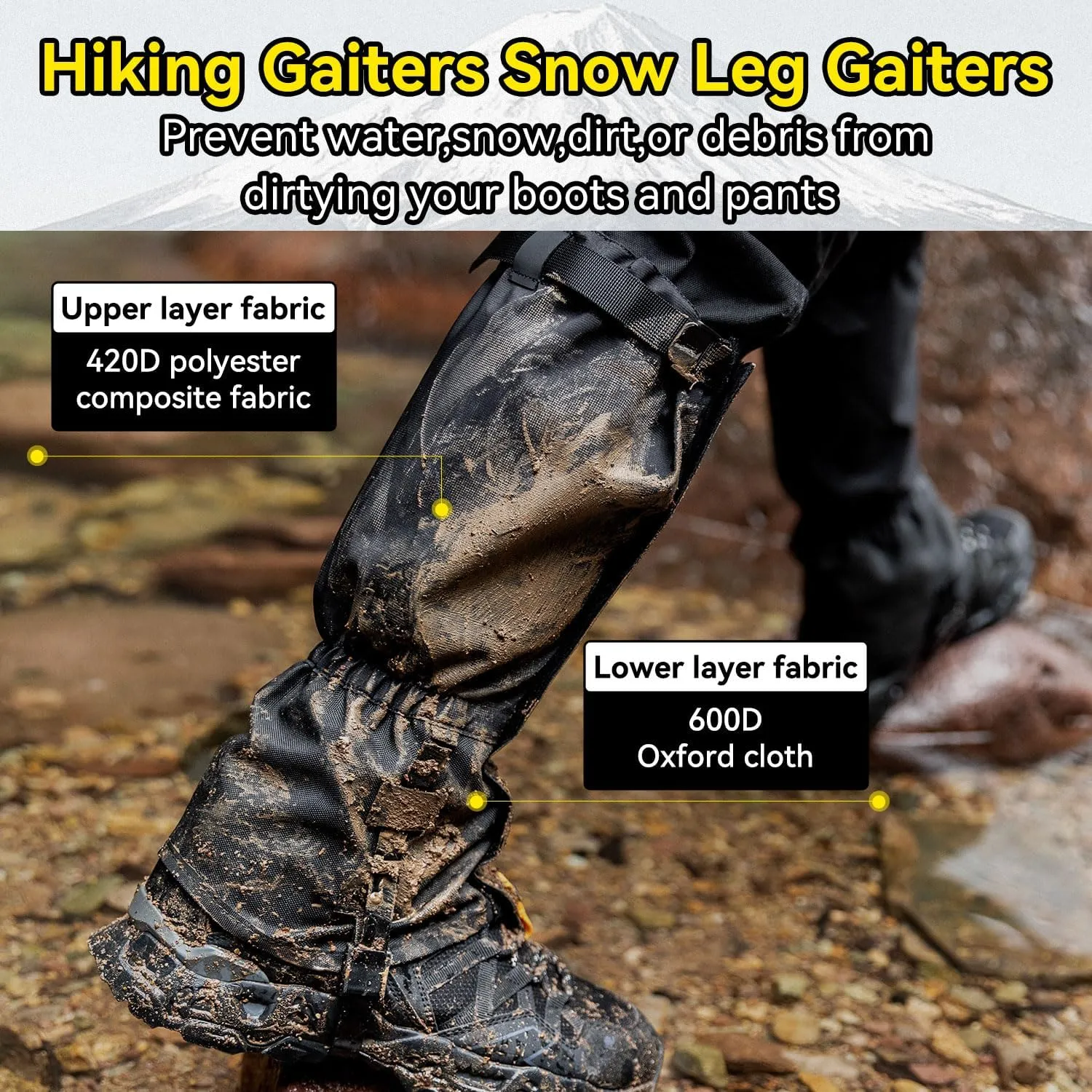 HIKEMAN Adjustable Snow Leg Gaiters - Waterproof Boot Gaiters,Lightweight Leg Guards for Hiking Walking Climbing Hunting Skiing