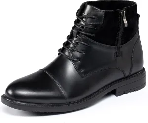 Holy dove Mens Oxford Leather Dress Boots Cap Toe Side Zip Fashion Mid Top Chukka Ankle Boots for Men