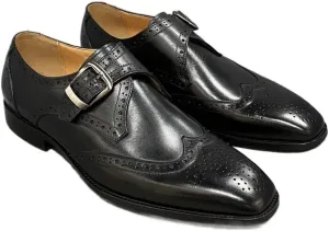 HOOENG Dress Oxford for Men Slip on Monk Strap Brogue Brocaded Wing-tip Foursquare Toe Cowhide Non Slip Anti-Slip Low Top Block Heel Rubber Sole Casual