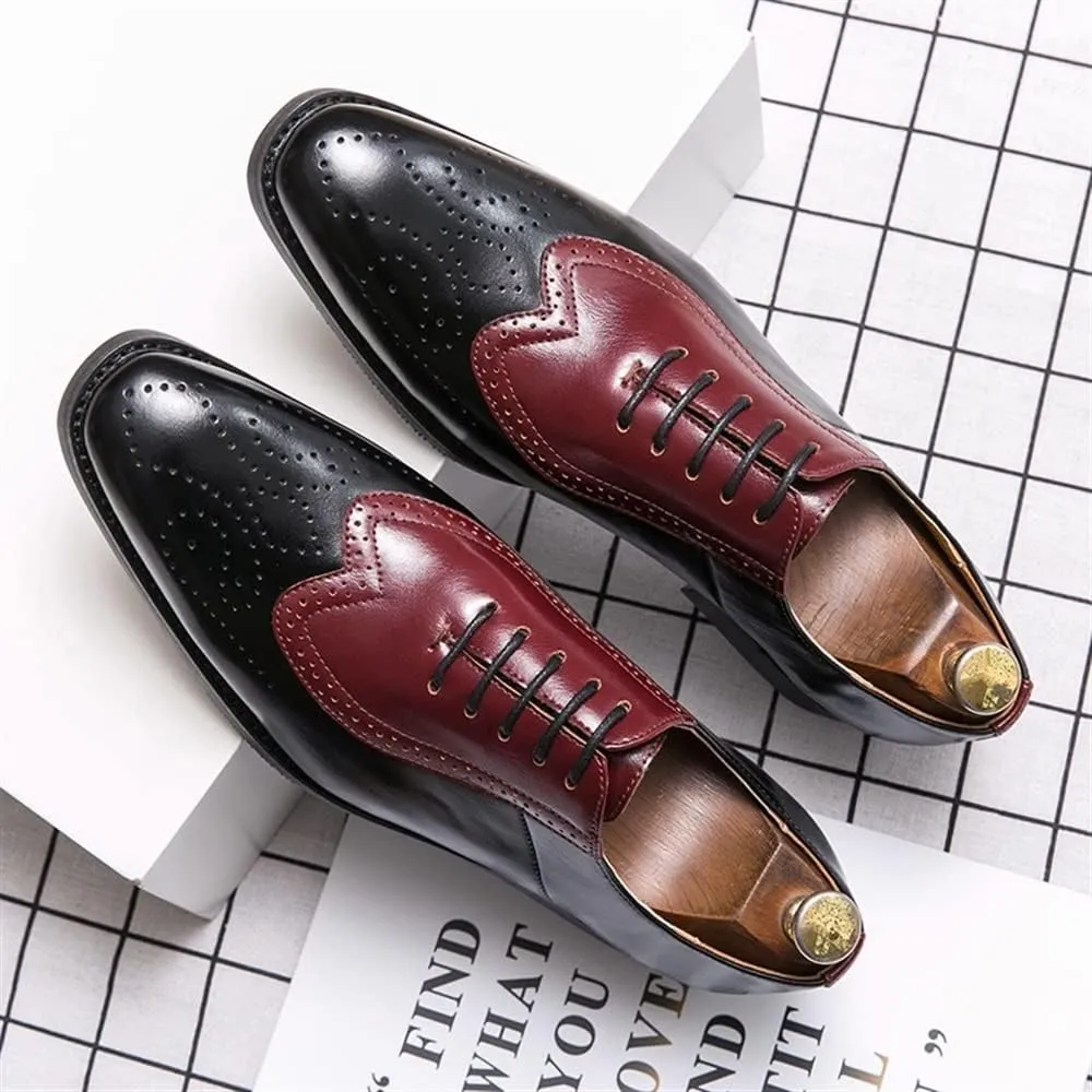 HOOENG Oxford Shoes for Men Lace Up Two Tone Square Toe Brogue Embossed Wing tip Vegan Leather Non Slip Rubber Sole Slip Resistant Block Heel Classic