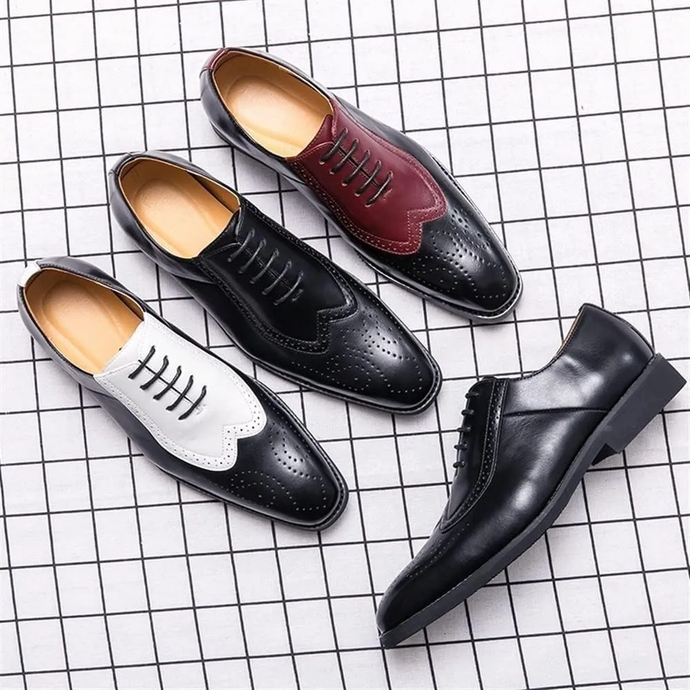 HOOENG Oxford Shoes for Men Lace Up Two Tone Square Toe Brogue Embossed Wing tip Vegan Leather Non Slip Rubber Sole Slip Resistant Block Heel Classic