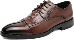 HOOENG Shoes Dress Oxford for Men Lace Up Cap Toe Split Toe Crocodile Print Burnished Toe Rubber Sole Non Slip Low Top Wedding (Color : Brown, Size : 7.5)